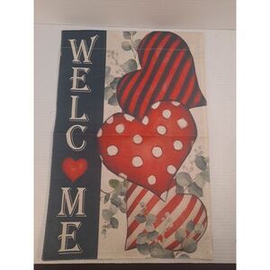 NEW Home & Garden 1pc Double Sided Valentines Welcome W/Hearts Garden Flag 12x18